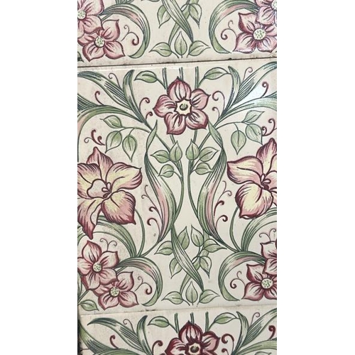 587 - Half set vintage H&R Johnson floral fireplace tiles, each 15x15cm, with metal tile holder  / All lot... 