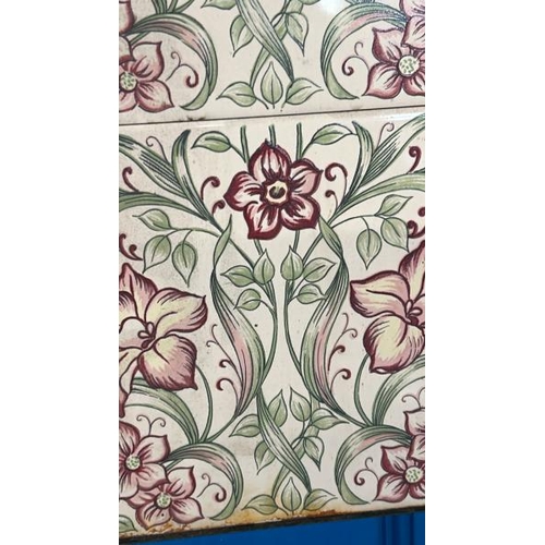 587 - Half set vintage H&R Johnson floral fireplace tiles, each 15x15cm, with metal tile holder  / All lot... 