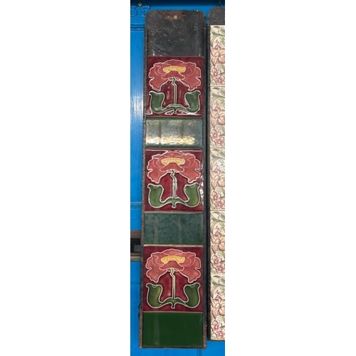 588 - Half set of art nouveau poppy fireplace tiles, each 15x15cm, with metal tile holder  / All lots are ... 