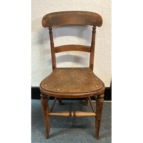 6 - A Victorian oak school chair with riveted seat, 84cm (h) x 41cm (w) x 38cm (d)  / All lots are locat... 