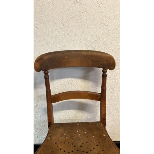 6 - A Victorian oak school chair with riveted seat, 84cm (h) x 41cm (w) x 38cm (d)  / All lots are locat... 