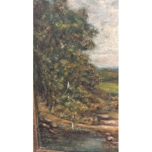 61 - A framed oil on board of a countryside scene, unsigned, 53cm (h) x 42cm (w)  / All lots are located ... 