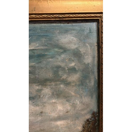 61 - A framed oil on board of a countryside scene, unsigned, 53cm (h) x 42cm (w)  / All lots are located ... 