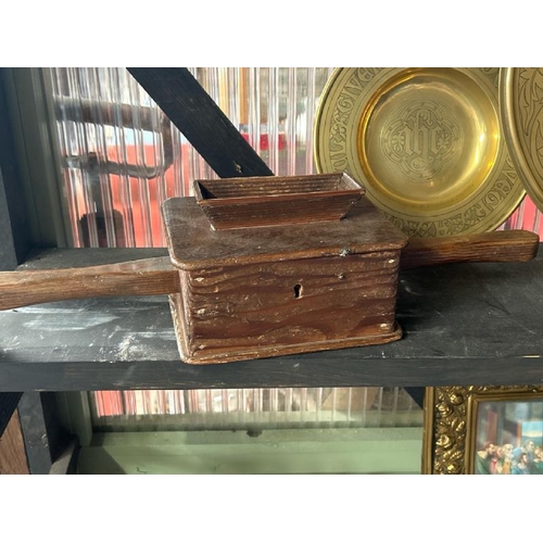 611 - Vintage wooden donation box, 12cm (h) x 47cm (w) x 13cm (d)  / All lots are located at Gower Reclama... 