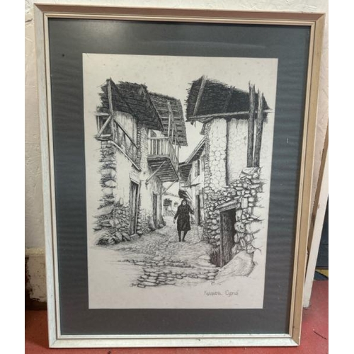 62 - A framed and glazed drawing by Kakopetria Cyprus, 62cm (h) x 49cm (w)  / All lots are located at Gow... 