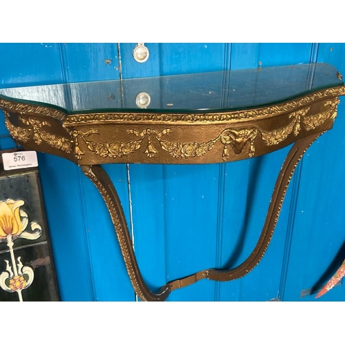 627 - Glass topped guilded console table, 76x60x28cm  / All lots are located at Gower Reclamation, Unit 17... 