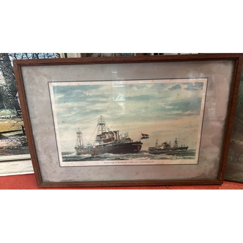 64 - A collection of four various prints, some framed and signed, depicting nautical and countryside scen... 