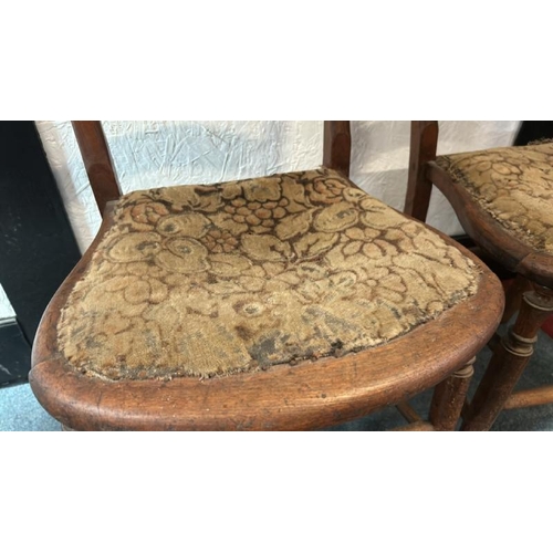 7 - A pair of Victorian dining chairs with floral upholstered seats, 85cm (h) x 40cm (w) x 35cm (d)  / A... 