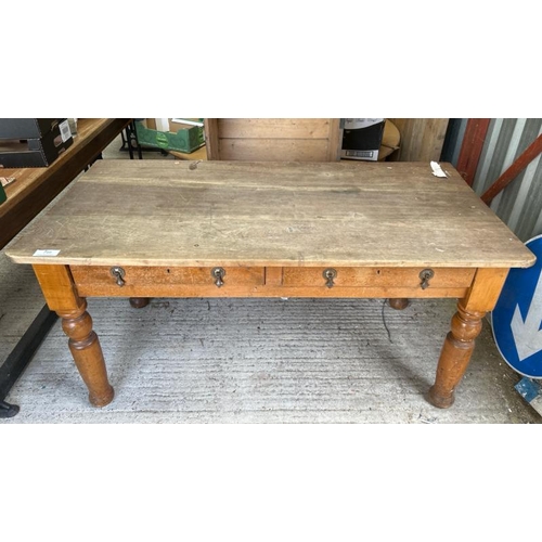 749 - A four drawer oak kitchen table, 74cm (h) x 76cm (d) x 153cm (w), in need of some restoration  / All... 