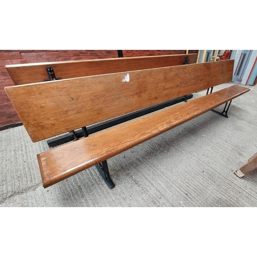 754 - Metamorphic pitch pine church pew, approximately 8ft long, two pews form into a table  / All lots ar... 