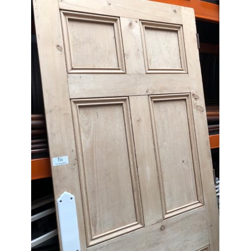 756 - Stripped Edwardian pine door, 212cm (h) x 90.5cm (w) x 5cm (d)  / All lots are located at Gower Recl... 