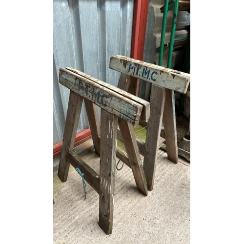 762 - Two vintage wooden trestles, 76cm (h)  / All lots are located at Gower Reclamation, Unit 17b, Crofty... 