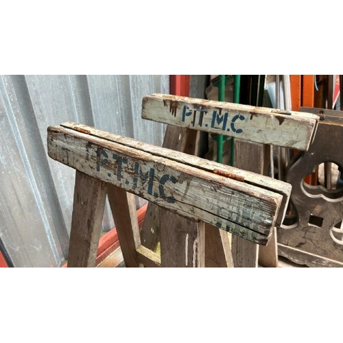 762 - Two vintage wooden trestles, 76cm (h)  / All lots are located at Gower Reclamation, Unit 17b, Crofty... 