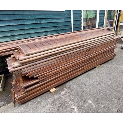 765 - Approx. thirty pitch pine pew backs, approximately 7.5-9ft long  / All lots are located at Gower Rec... 