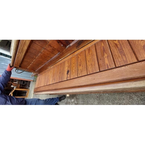 765 - Approx. thirty pitch pine pew backs, approximately 7.5-9ft long  / All lots are located at Gower Rec... 