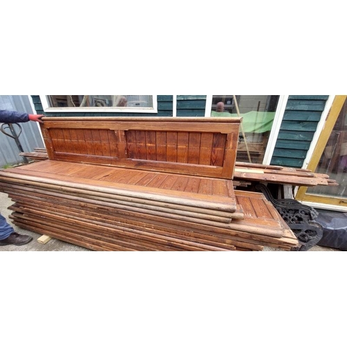 765 - Approx. thirty pitch pine pew backs, approximately 7.5-9ft long  / All lots are located at Gower Rec... 