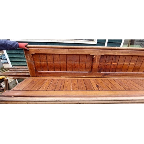 765 - Approx. thirty pitch pine pew backs, approximately 7.5-9ft long  / All lots are located at Gower Rec... 