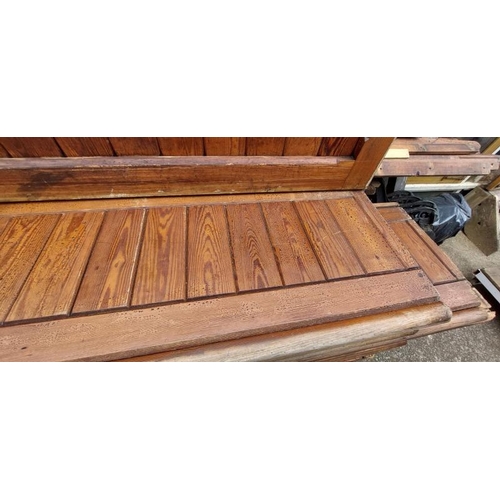 765 - Approx. thirty pitch pine pew backs, approximately 7.5-9ft long  / All lots are located at Gower Rec... 