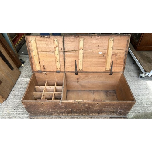 767 - An oak chest reclaimed from a church, with two compartments, one for bottles, 42cm (h) x 124cm (w) x... 