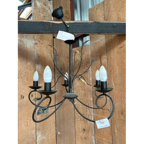 769 - A metal five-arm ceiling light, 60cm drop x 60cm (w)  / All lots are located at Gower Reclamation, U... 