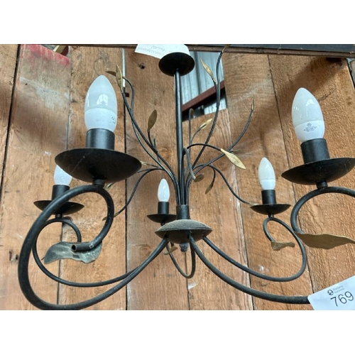 769 - A metal five-arm ceiling light, 60cm drop x 60cm (w)  / All lots are located at Gower Reclamation, U... 