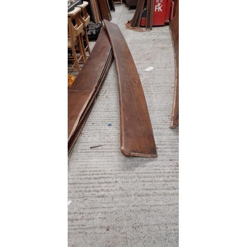 772 - Six curved oak pew seats, approximately 3.5m long x 33cm wide x 5cm thick  / All lots are located at... 