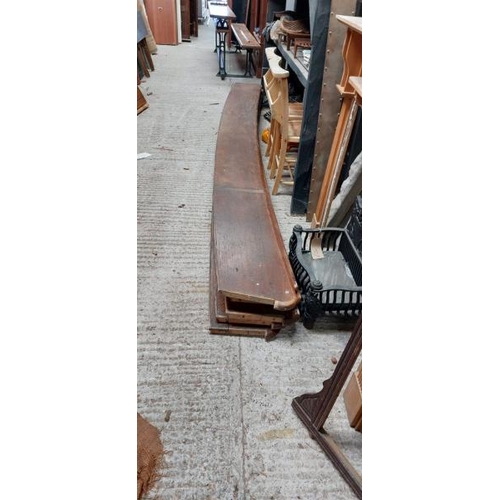 772 - Six curved oak pew seats, approximately 3.5m long x 33cm wide x 5cm thick  / All lots are located at... 