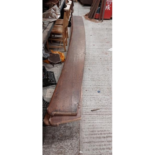 772 - Six curved oak pew seats, approximately 3.5m long x 33cm wide x 5cm thick  / All lots are located at... 