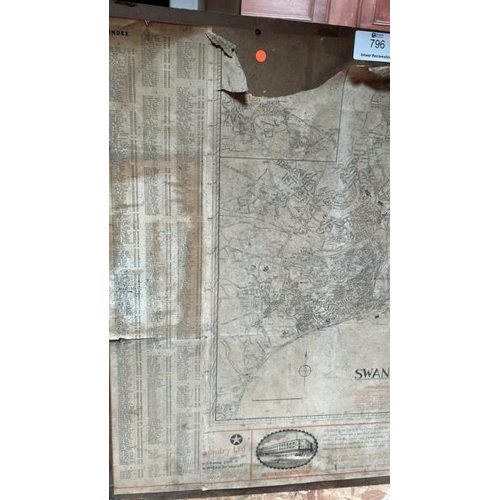 796 - An old map of Swansea, 70cm (h) x 70cm (w)  / All lots are located at Gower Reclamation, Unit 17b, C... 