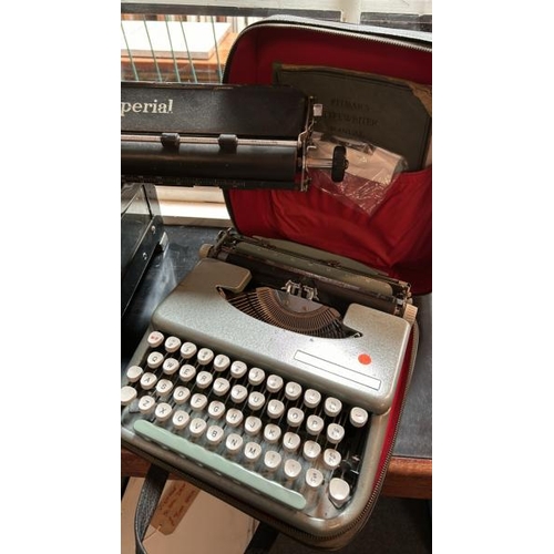 802 - Three typewriters through the ages, imperial circa 1930's,Remington Noiseless circa 1930's, Empire C... 