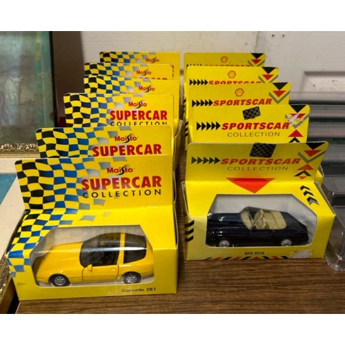 83 - A collection of eleven boxed Maisto Supercar and Shell Sportscar model vehicles  / All lots are loca... 