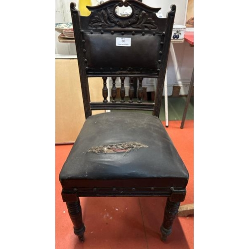 86 - A Victorian carved oak dining chair with upholstered seat and back, on two turned front legs, seat r... 