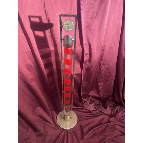 733 - Vintage barbershop pole with red and blue spiral stripes encased in a transparent cylinder. It has a... 