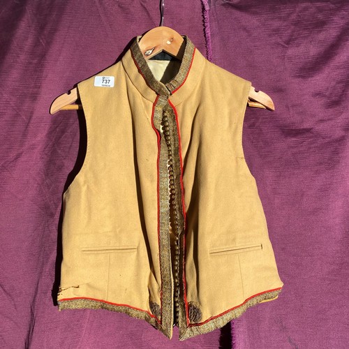 737 - Traditional beige vest with gold and red trim. Intricate button detail and satin interior lining.   ... 