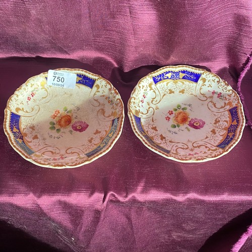 750 - Pair of vintage porcelain bowls featuring ornate blue and gold floral and gilt designs.   / All lots... 