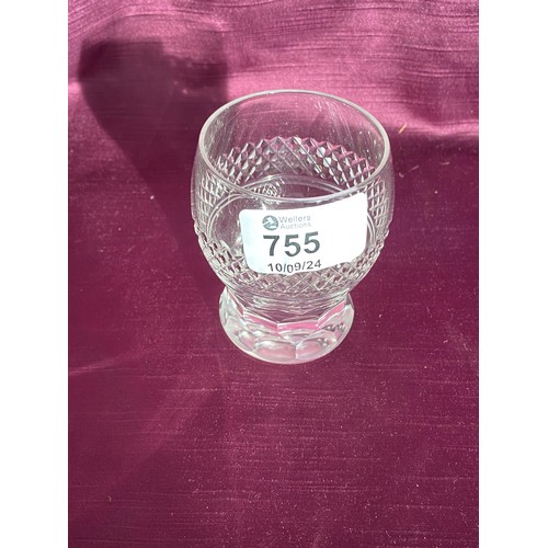 755 - A cut glass featuring a diamond pattern design and is equipped with a sturdy pedestal base.   / All ... 