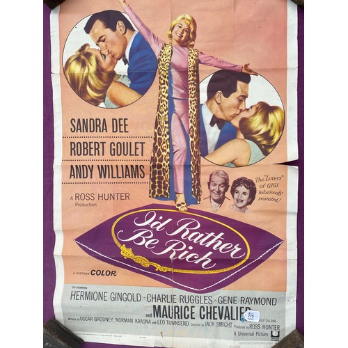 775 - Original film poster, I'd Rather Be Rich featuring Maurice Chevalier  / All lots are located at The ... 