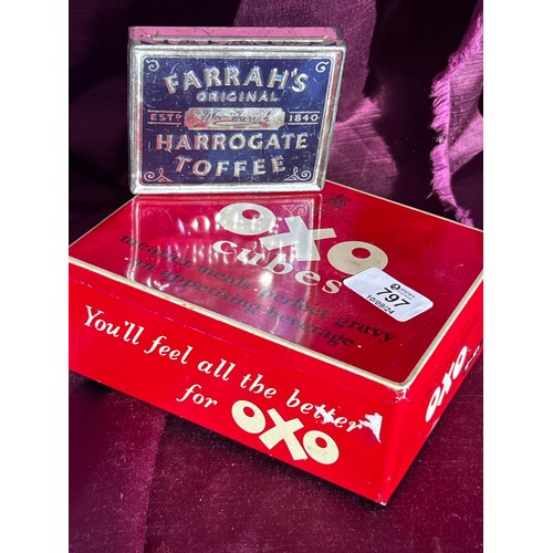 797 - Two vintage advertising tins in very good condition, Farrahs Toffee and Oxo cubes / All lots are loc... 