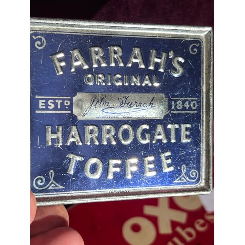 797 - Two vintage advertising tins in very good condition, Farrahs Toffee and Oxo cubes / All lots are loc... 