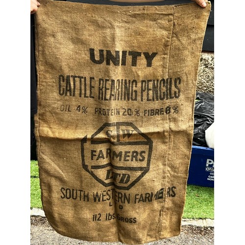 809 - Vintage advertising farming sack, 98cm (h) x 63cm (w)  / All lots are located at The Barn, Hampstead... 