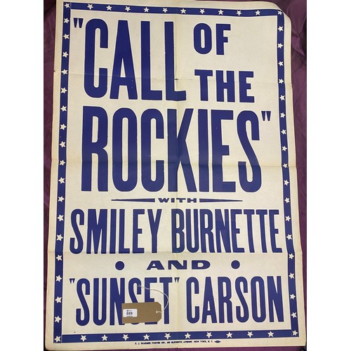 889 - Original film poster, Call of the Rockies featuring Smiley Burnette and Sunset Carson  / All lots ar... 