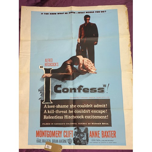 894 - Original film poster, I Confess featuring Montgomery Clift  / All lots are located at The Barn, Hamp... 