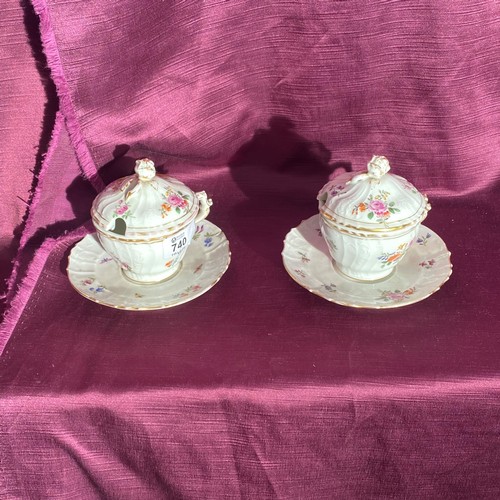 740 - Two porcelain floral tea cups with saucers and lids  / All lots are located at The Barn, Hampstead F... 