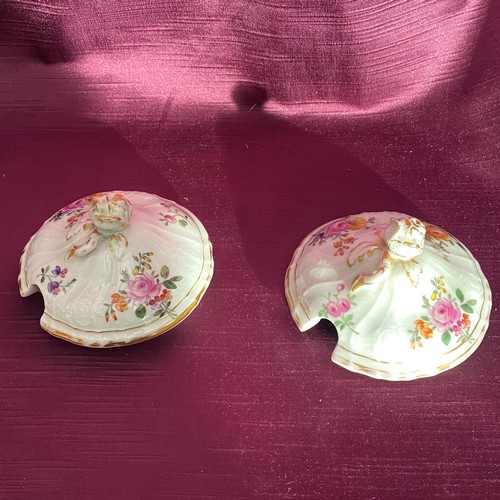 740 - Two porcelain floral tea cups with saucers and lids  / All lots are located at The Barn, Hampstead F... 