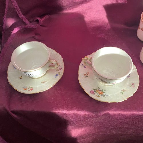 740 - Two porcelain floral tea cups with saucers and lids  / All lots are located at The Barn, Hampstead F... 