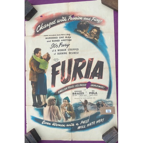 828 - Original film poster, Furia featuring Rossano Brazzi  / All lots are located at The Barn, Hampstead ... 