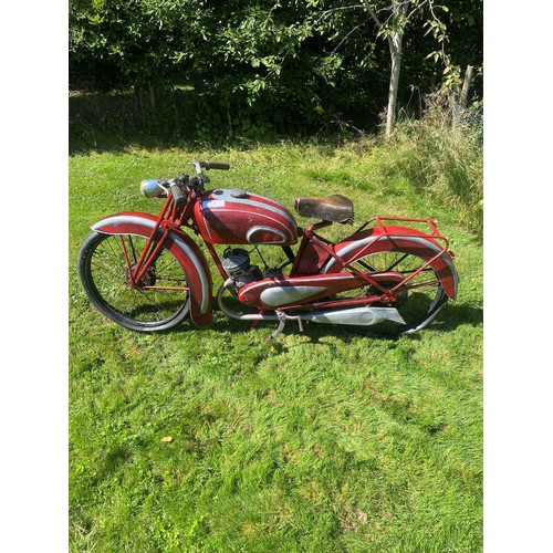 912 - A 1920's French single cylinder motorcycle, unknown make and model, art deco design with fishtail ex... 