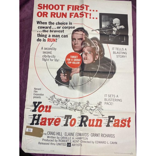 843 - Original film poster, You Have to Run Fast featuring Craig Hill  / All lots are located at The Barn,... 