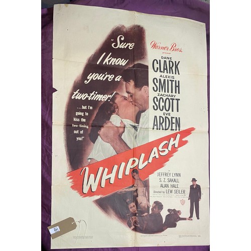 891 - Original film poster, Whiplash featuring Jeffrey Lynn  / All lots are located at The Barn, Hampstead... 