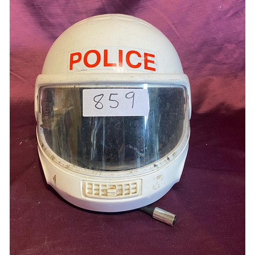 859 - Vintage Police Helmet with Visor, white, displays red 